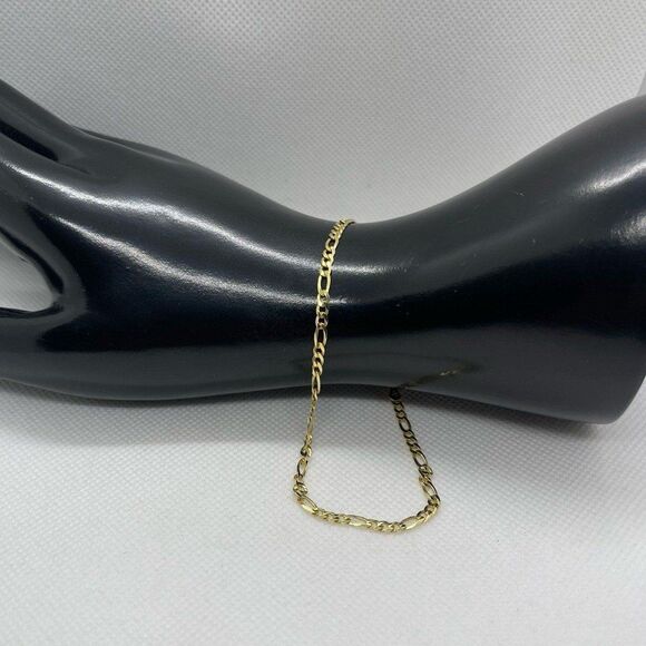 Kisper Made in Italy 18K Gold Sterling Silver Figaro Link Chain Anklet - Picture 4 of 6